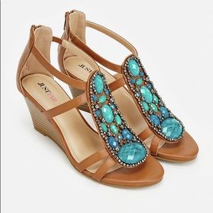 🍍JustFab Daniela Wedge W Rhinestone Sz 9 Zip Back